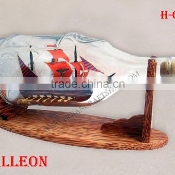 GALLEON SHIP IN HENESSY BOTTLE, UNIQUE NAUTICAL DESIGN FROM VIETNAM- HANDMADE SHIP MODEL
