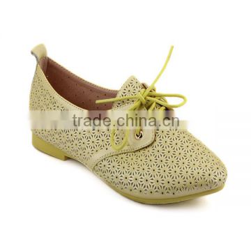 women casual yellow color shoes lace up winter shoes dress relax shoes with leather