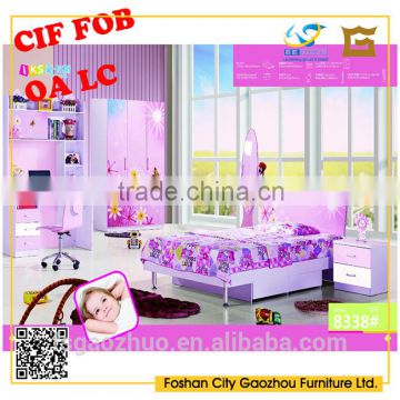 lovely Pink Color Girls Modern design Bedroom furniture Set with storage box under bed