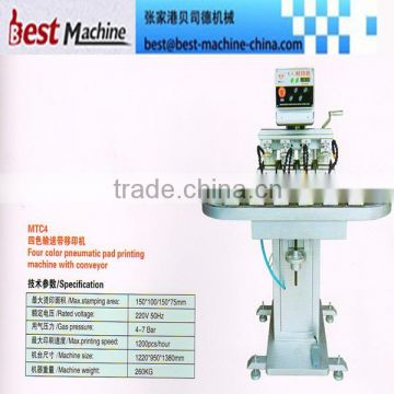 New condition four color pneumatic pad printing machine with conveyor for sale
