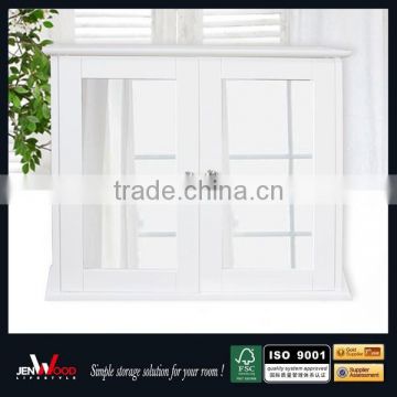 white finish MDF with double glass door wall mounted storage cabinets