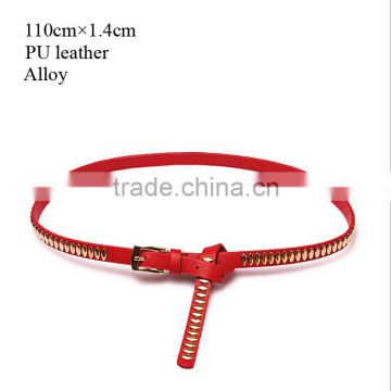 Wholesale oval rivets decorated square pin buckle sex girl thin PU waist belt
