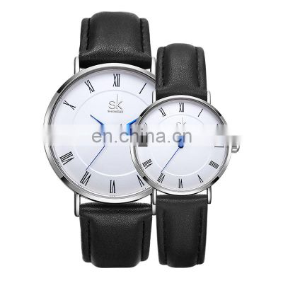 SHENGKE Fashion Couple Watch For Lovers Roman Number Dial Leather Band Anniversary Gift Watches Quartz  K8059G/L