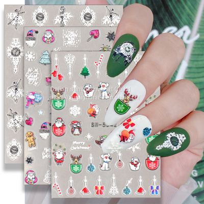 5D relief nail stickers cross-border Christmas nail enhancement cartoon Christmas snowflake gifts Christmas tree and grass stickers wholesale