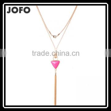Bohemian Multilayers Long Chain Triangle Resin Bead Pendant Tassel Necklace