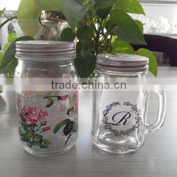 Glass storage jars with handle and logo printing