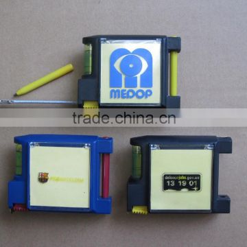 Plastic Retractable Tape Measure with Sticky Pad Pen Spirit Level