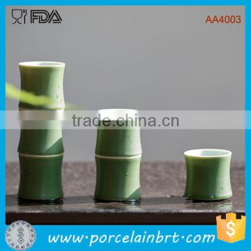 Stackable Chinese Bamboo Style Green Ceramic Tea Cup