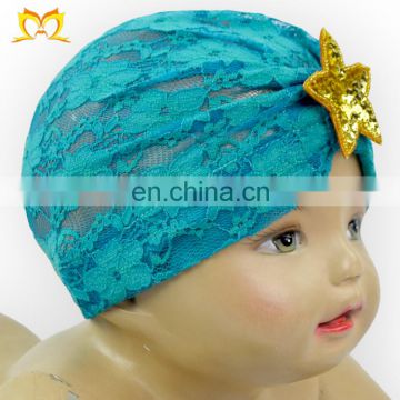 Toddler Flower Lace Boho Cap With Sequin Star Girl Cute Beanie Hat Baby Turban Hats