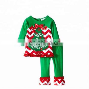Fashion Boutique New Years Outfit Kids Girls Santa Tree Cartoon Christmas Pattern Suit Cotton Christmas Outfit