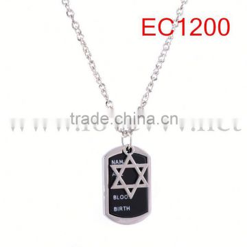 fashion hexagram pendant and black name tag necklace