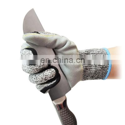 RTS 13G HPPE Glass Fiber Level 5 Cut & Puncture Resistant Industry Gloves with Leather on Palm work safety gloves