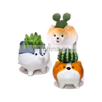 bulldog dog animal cartoon cute shaped garden ceramic planter flower succulent pot for home decor