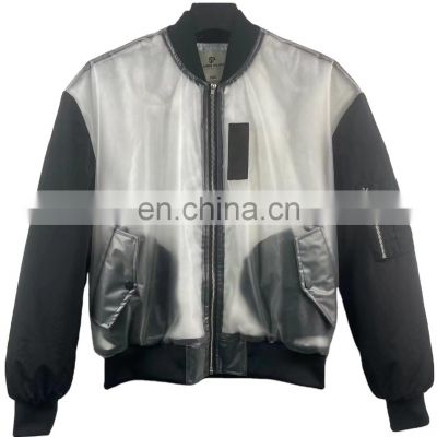 Factory Outlet 2021 Christmas Customized Orange Nylon Transparent Tpu Fabric Jacket Waterproof Bomber Jacket