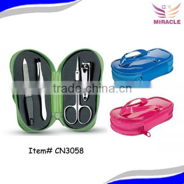 Blue and pink bright PVC pouch 4pcs shoe manicure set