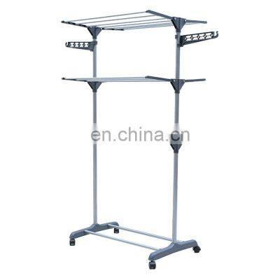 Foldable rolling collapsible clothes drying rack stand indoor outdoor dark grey metal laundry rack