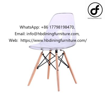 Translucent plastic wooden leg dining chair