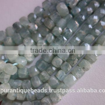 8 inch Natural aquamrine faceted box single strand beads 7mm-8mm mm approx.
