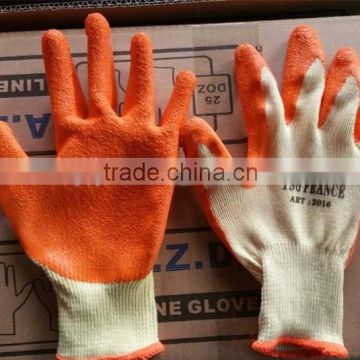good quality yellow 21 cotton yarn orange latex coated work gloves