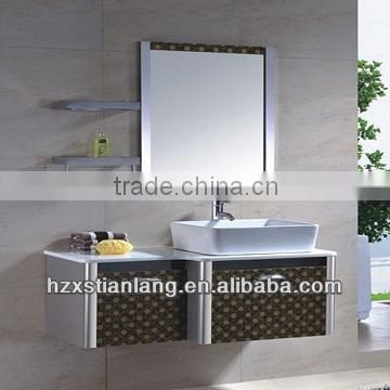 popular counter top stainless steel cabinet for bathroom with ceramic basin