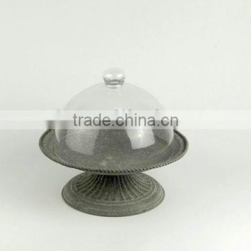100067F-Antique Grey Metal and Glass Dome Holder