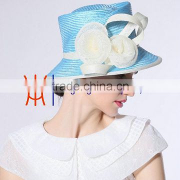 2015 Summer Hat Manufacturer New Design Straw Church Hat For Ladies With Flower Trimming