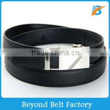 Beyond Men's Offical Ratchet Leather Belt with Simple Plaque Slide Buckle