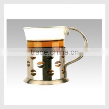 200ml high borosilicate glass coffee mug with metal holder