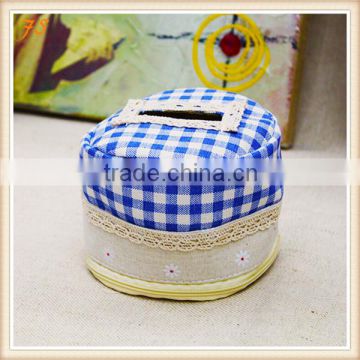 Cute round tissue box /cotton and linen desk storage cylinder tissue box