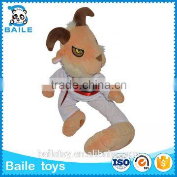 custom soft stuffed plush gongfu goat shape with taekwondo uniform goat toys