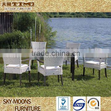 wicker teak top table and white chair rdining rattan table and chair(TC026)