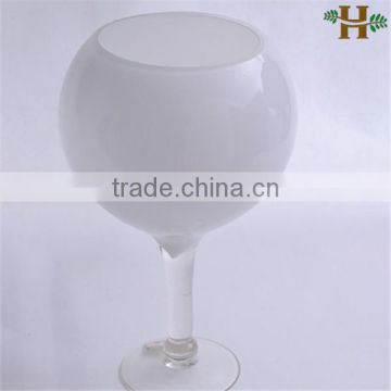 Mouthblown Stemmed White Glass Vase Giant Wine Glass Vase