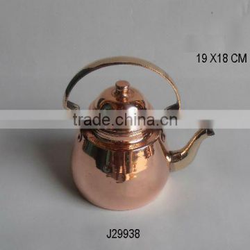 Copper Kettle with pewter lining and brass handle polished