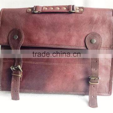 High quality handmade vintage pure goat leather business briefcase