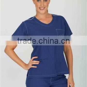 Fashinable Navy Medical Scrubs with Contrast Sewing Stitches