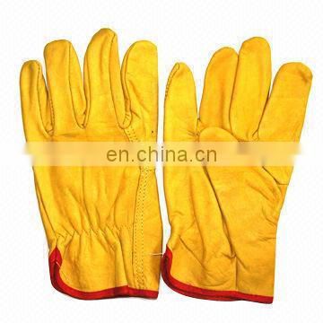 2009 cow split leather gloves/cow crust leather/Yellow Cowhide suede Leather Gloves working gloves Ri-WG-61-Y