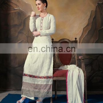 Off White Colored Poly Georgette Suit.