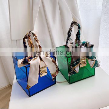 new fashion Lady Luxury Designer Totes Acrylic Chains Women Box Handbags Party Wedding Jelly Clutch Transparent Bag Small