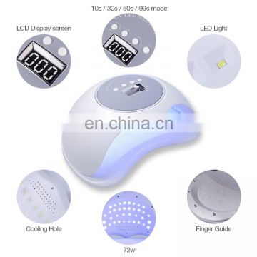 UV LED Nail Lamp 72w High Power Fast Curing Big Space Size for Drying 2 Hands Feet Daul Light