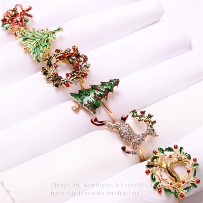 Elk Wreaths Christmas Tree Bells Snowflakes Napkin Ring Holder Christmas