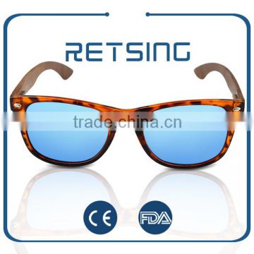 Wholesale blue revo mirror lens handmade bamboo sunglasses