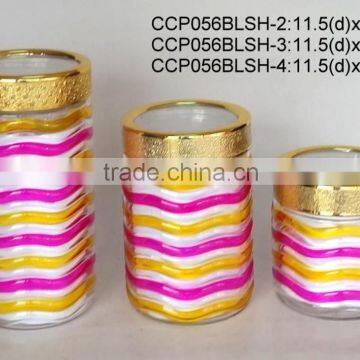 CCP056BLSH hand-painted glass jar with golden lid