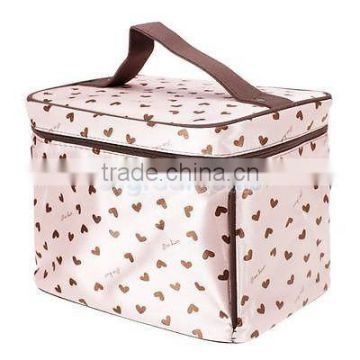 Cute Hearts Pattern Cosmetic Makeup Train Case Toiletry Bag Collections Pink