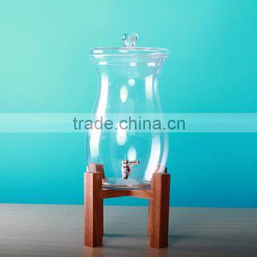 Glass drink dispenser with tap and wood stand