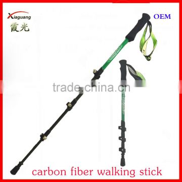 popular green four sections carbon fiber telescopic trekking pole nordic walkinghiking hiking stick