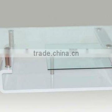 high gloss white coffee table with tempered glass and stainless steel tube