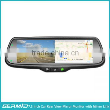 7.3 inch Mirror link full screen rearview mirror monitor with touch screen and wireless connection with IOS/Android device