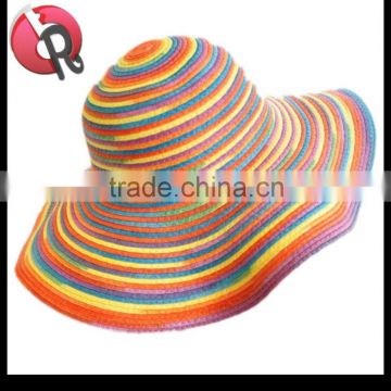 clorful rainbow foldable 100% paper straw hat summer beach hat sun hat