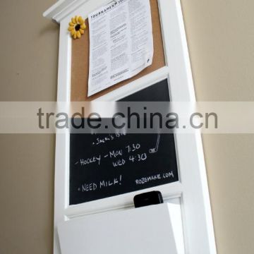 Vertical Wall Chalkboard Cork Bulletin Board with Mail Organizer and Key hooks entryway wall shelf with blackboard
