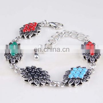 Fashion jewelry wholesale resin flower shape bracelet diamond vintage alloy bracelet